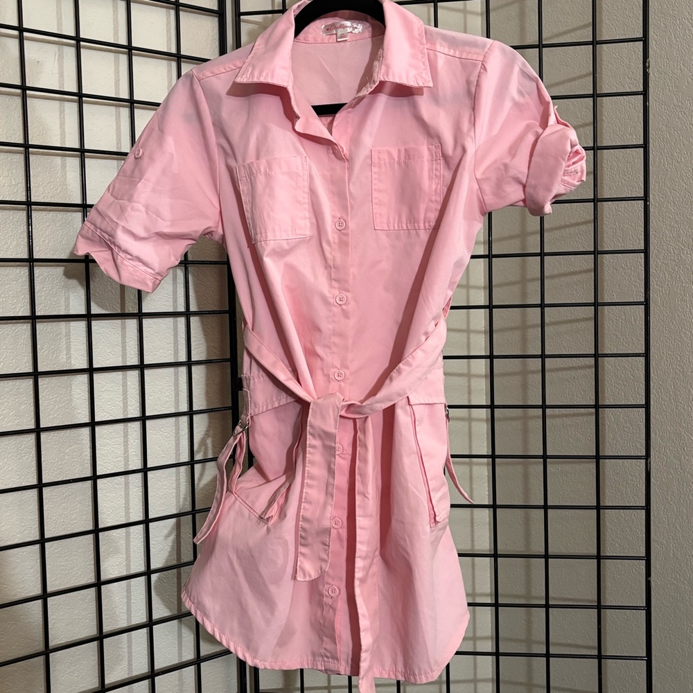 Vintage 90’s Chillipops Lt Pink Mini Shirt Dress with Pockets